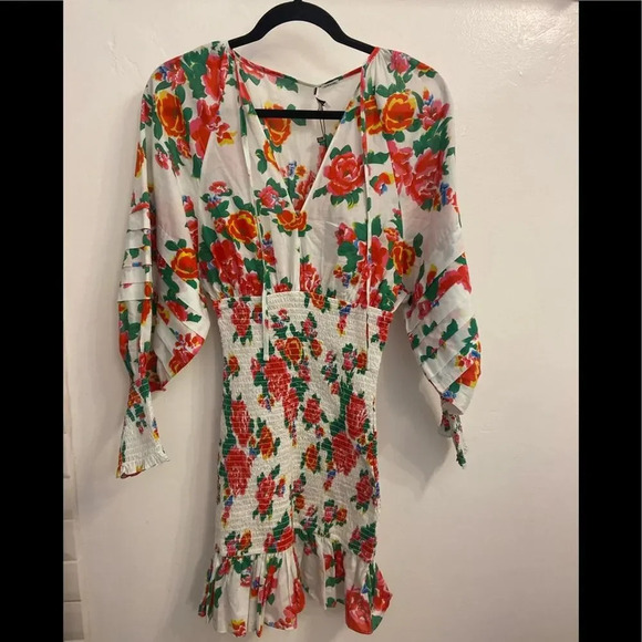 Rhode Anya Smocked Floral Dress White & Red Size Small - Picture 6 of 10